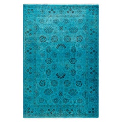 Contemporary Overdyed Hand Knotted Wool Blue Area Rug