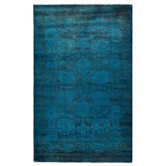 Contemporary Overdyed Hand Knotted Wool Blue Area Rug