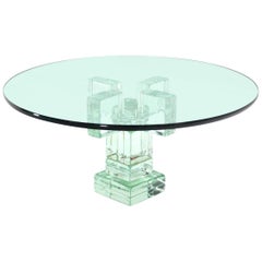 Iridescent Glass Block Base Round Coffee Table
