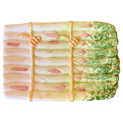 Retro Majolica Ceramic Trompe l'Oeil Asparagus Dish