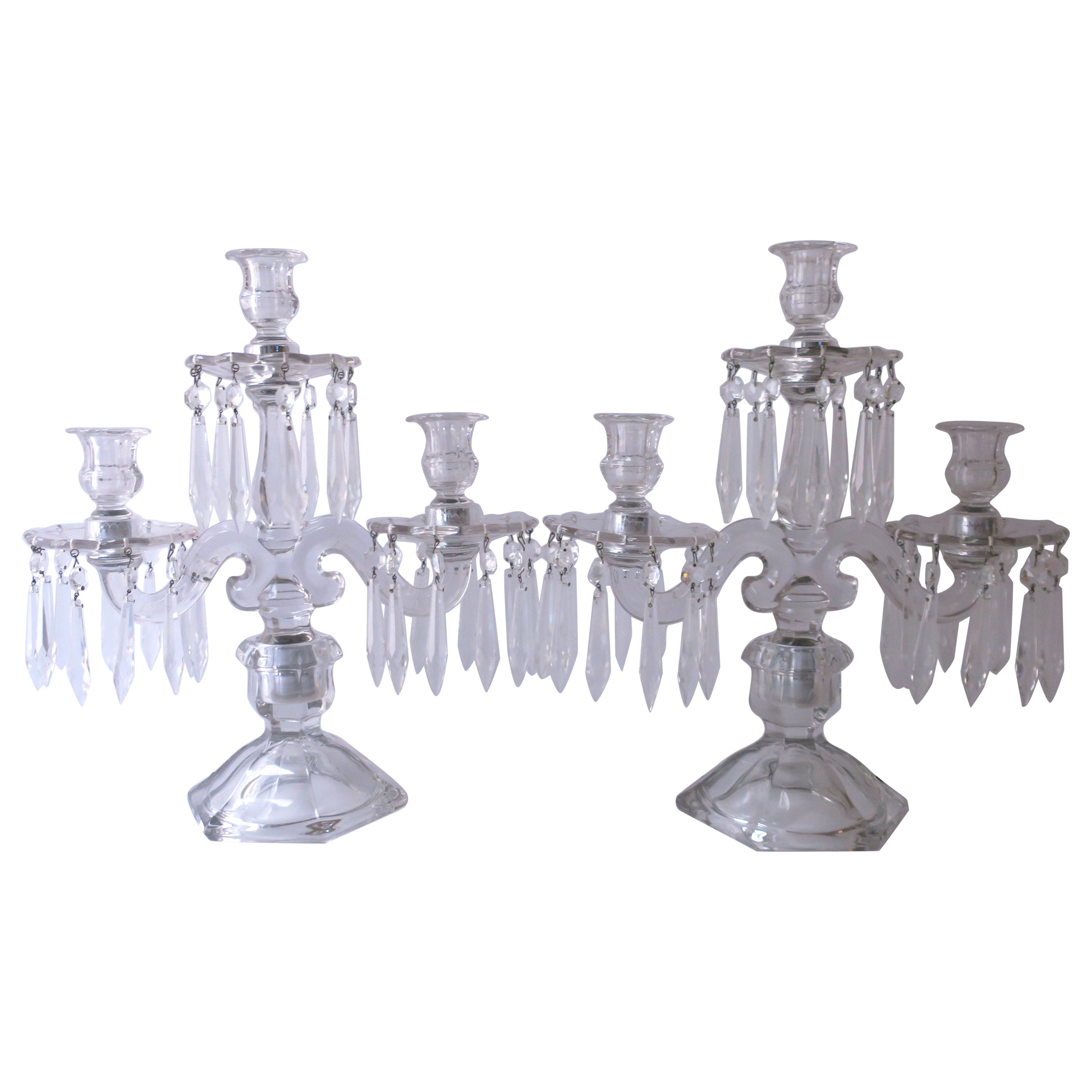 Crystal and Glass Candlesticks Candelabras, Pair For Sale