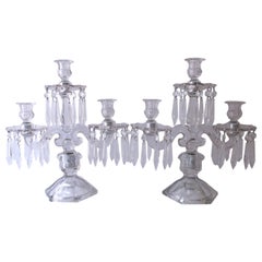 Retro Crystal and Glass Candlesticks Candelabras, Pair