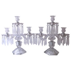 Vintage Crystal and Glass Candlesticks Candelabras, Pair