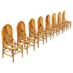 Extraordinary Set of 8 Bamboo and Brass Chairs by Vivai del Sud, Italy, c 1975