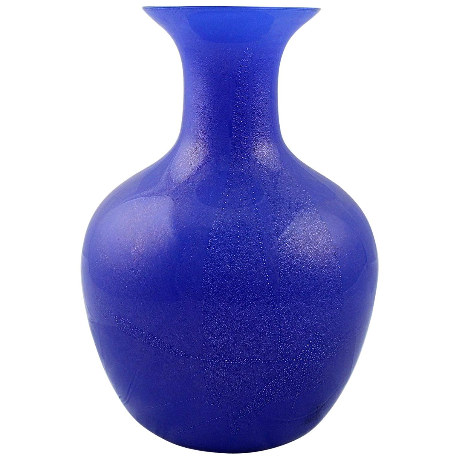 Large Vetri Murano Salviati & Co. Blue Italian Glass Vase