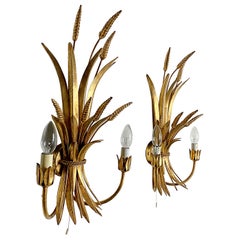 HANS KÖGL Pair Gilded Wheat Hollywood Regency Sconce Wall Lights, 1970s, Germany