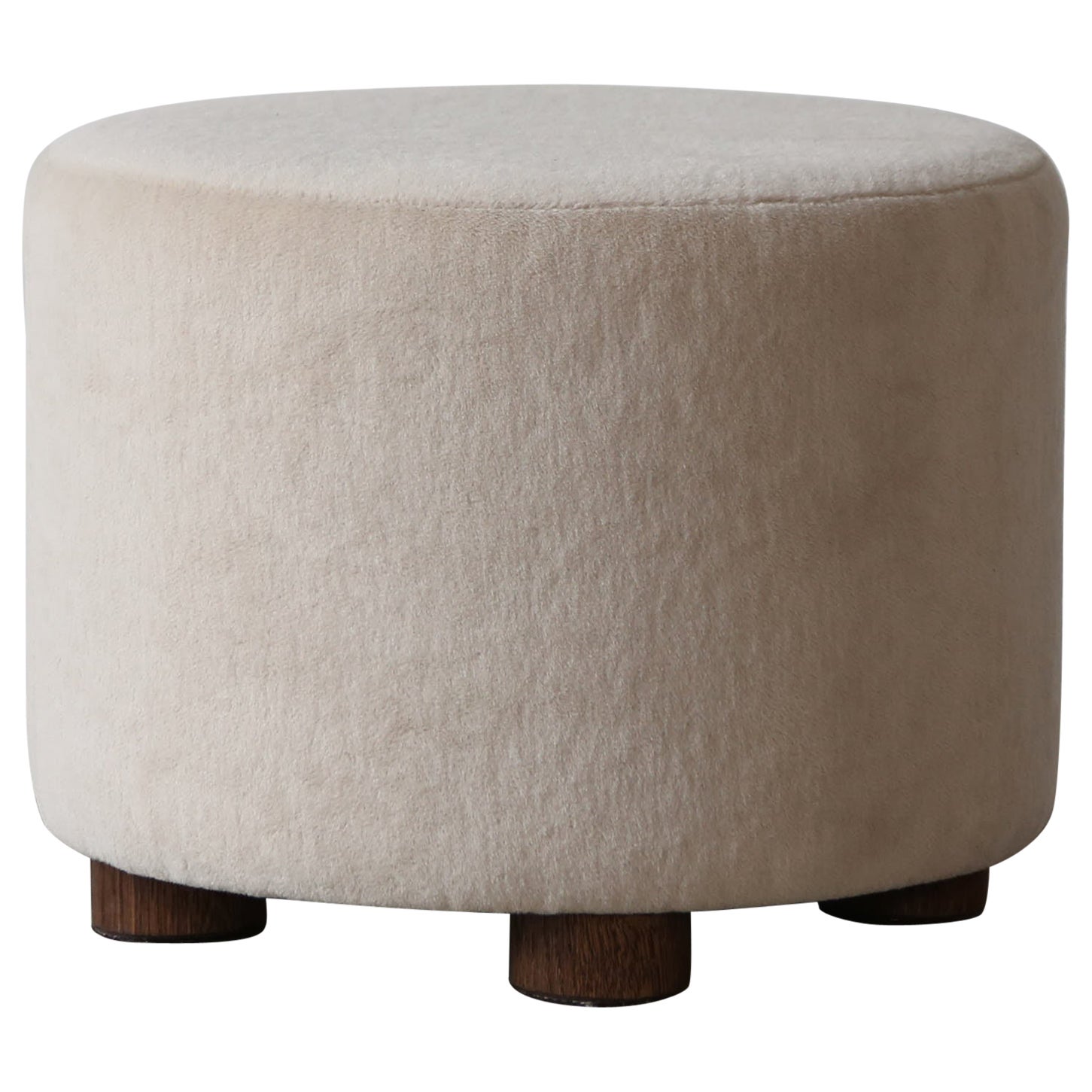 Low Round Ottoman / Footstool in Pure Alpaca For Sale