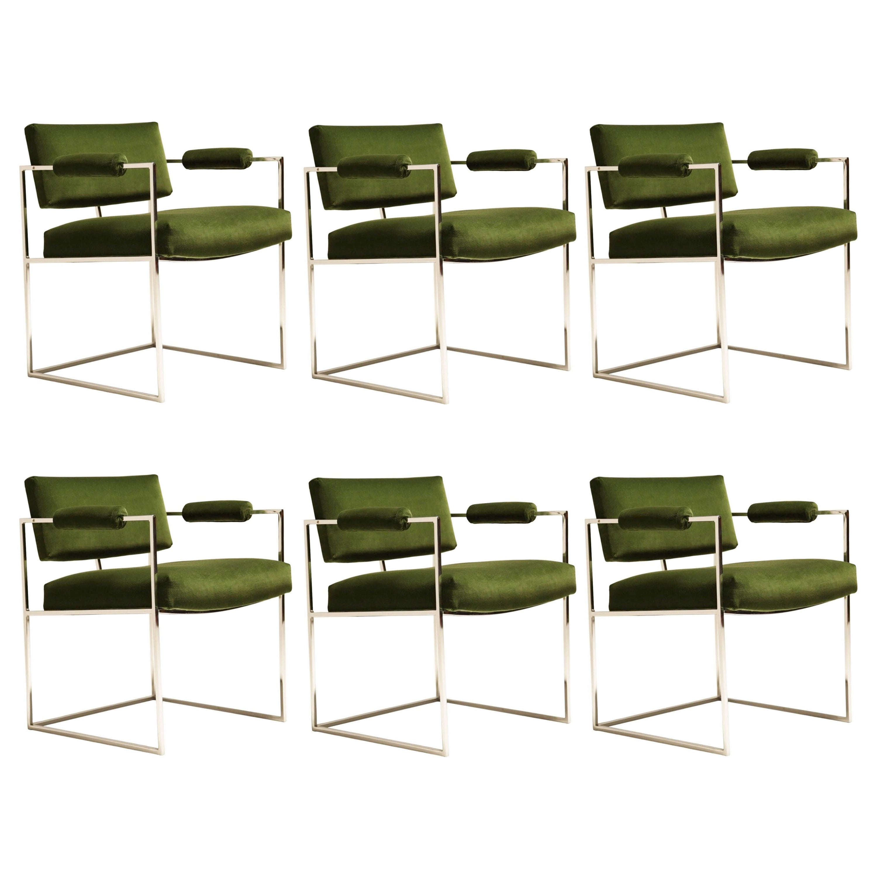 Six Green Milo Baughman "Thin Line" Dining Chairs for Thayer Coggin For Sale