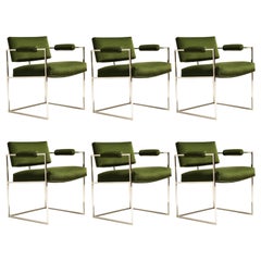 Six Green Milo Baughman "Thin Line" Dining Chairs for Thayer Coggin