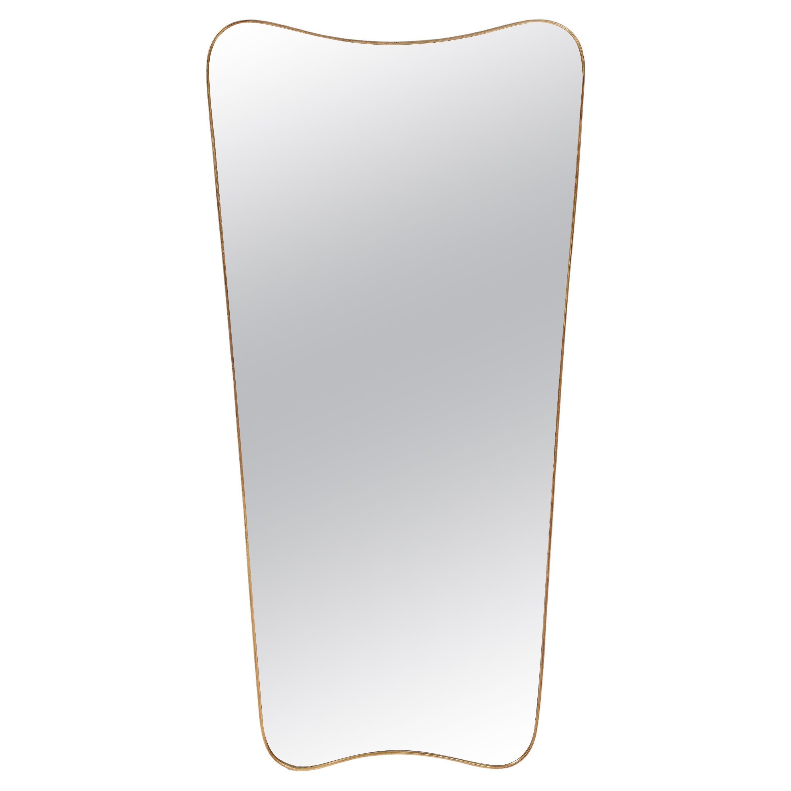 1950s Italian Modernist Grand Scale Shaped Brass Mirror For Sale