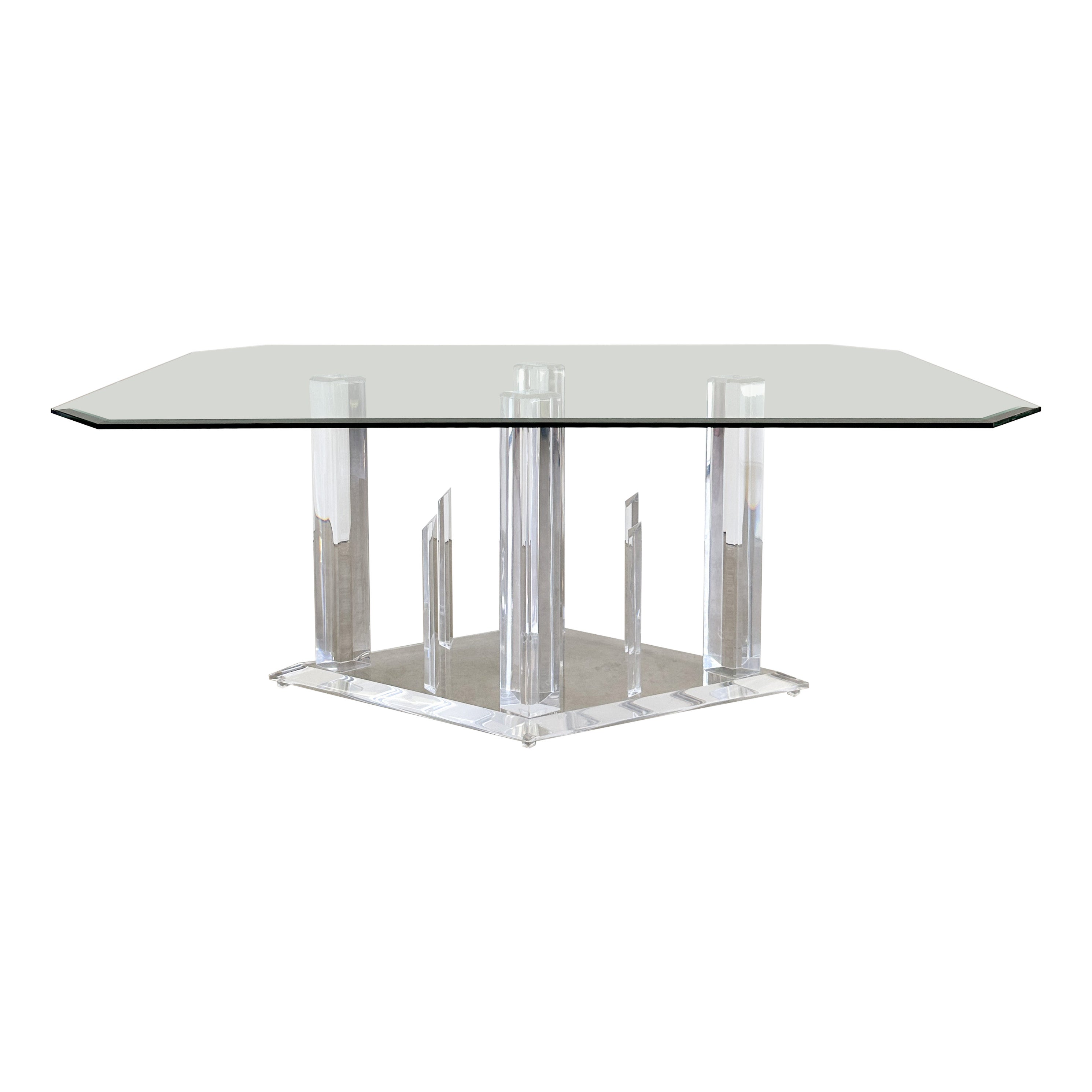 Vintage Lucite And Glass Rectangle Dining Table MCM 70s For Sale