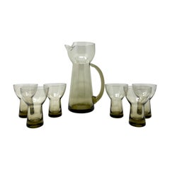 Vintage Holmegaard Copenhagen MCM Lutken Smoke Cocktail Pitcher and Aperitif Glasses