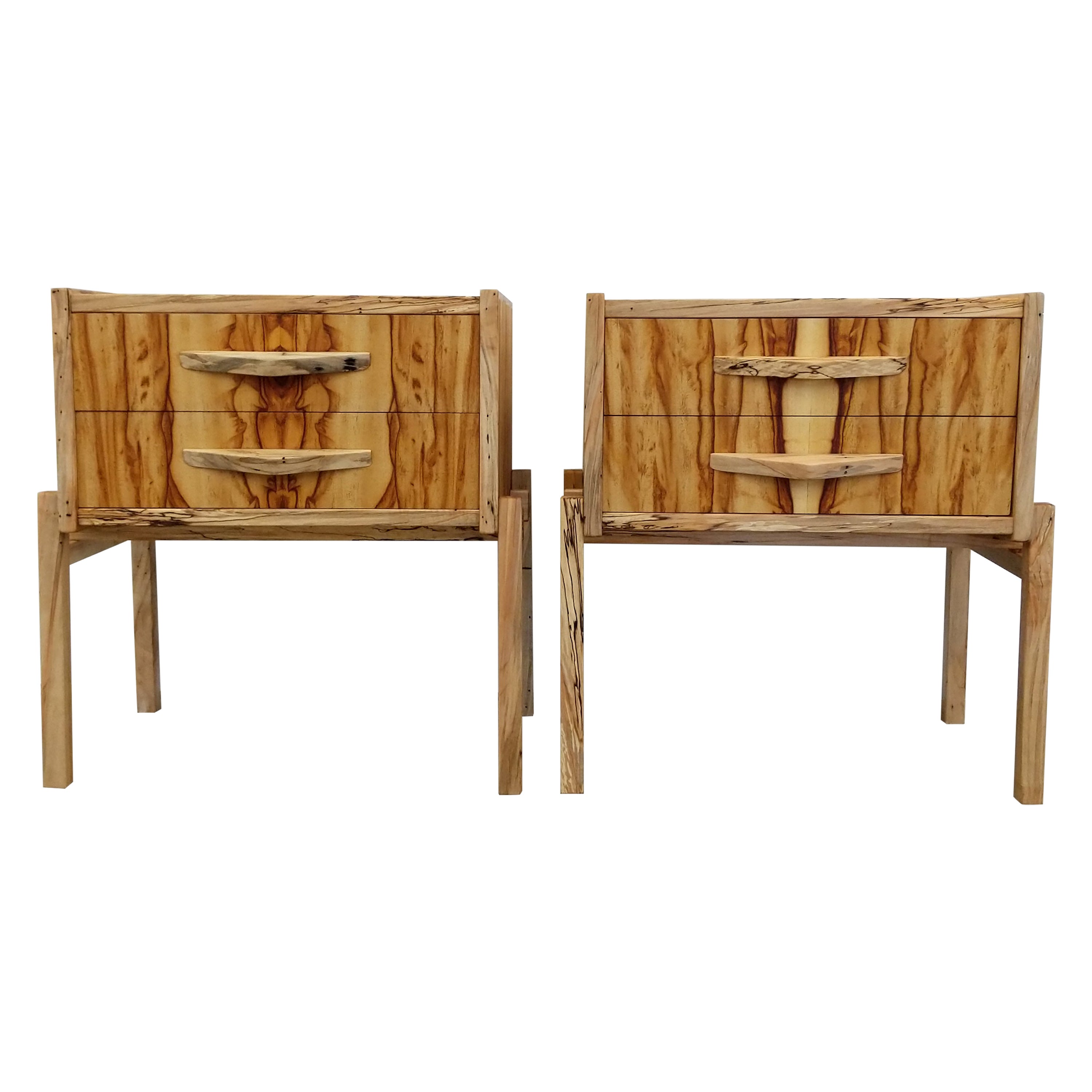 Pair of Contemporary Nightstands in Chechen and Spalted Maple For Sale
