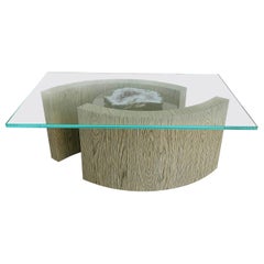 Custom Cocktail Table,  Oak Base, Amethyst Ring Crystal Geode Center