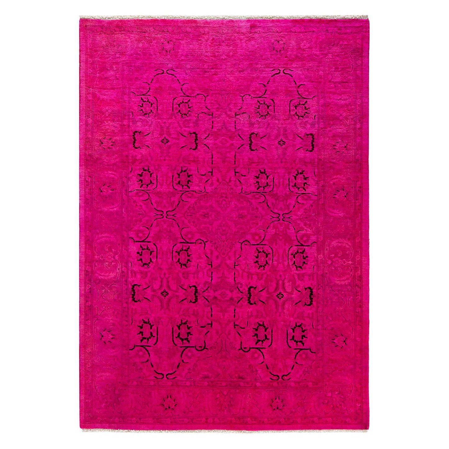 Contemporary Overdyed Hand Knotted Wool Pink Area Rug For Sale