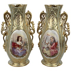 Pair Large 19th Century Old Paris Porcelain Vases with Young Maidens