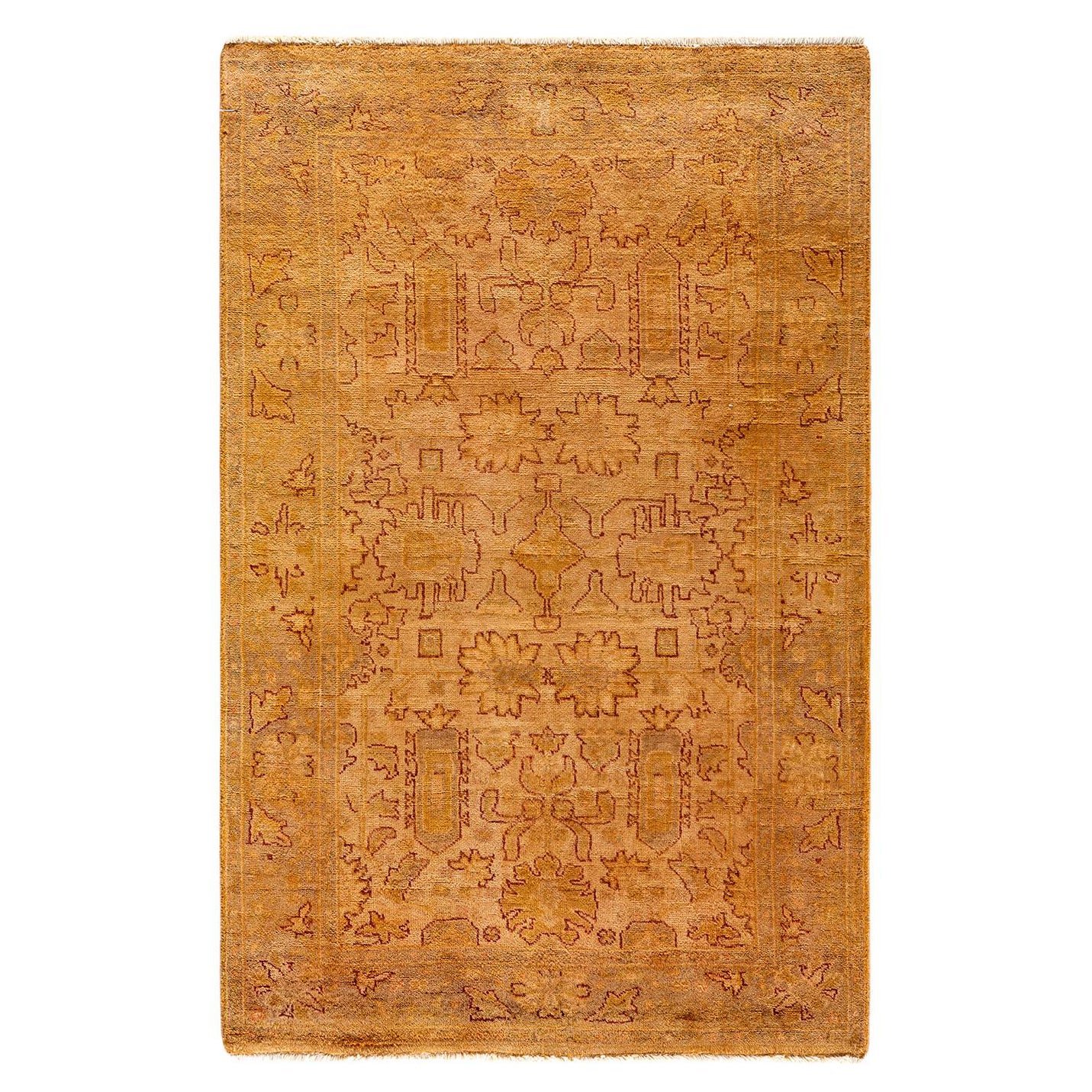 Contemporary Overdyed Hand Knotted Wool Beige Area Rug For Sale