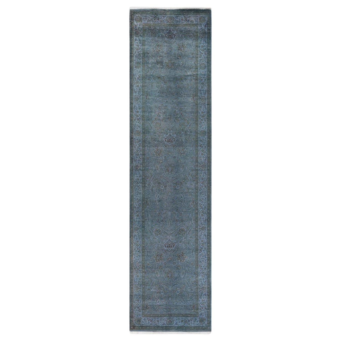 Contemporary Overdyed Hand Knotted Wool Gray Runner