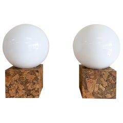 Pair Of Vintage Inspired Cork And Acrylic Globe Lamps MCM Retro 70s 