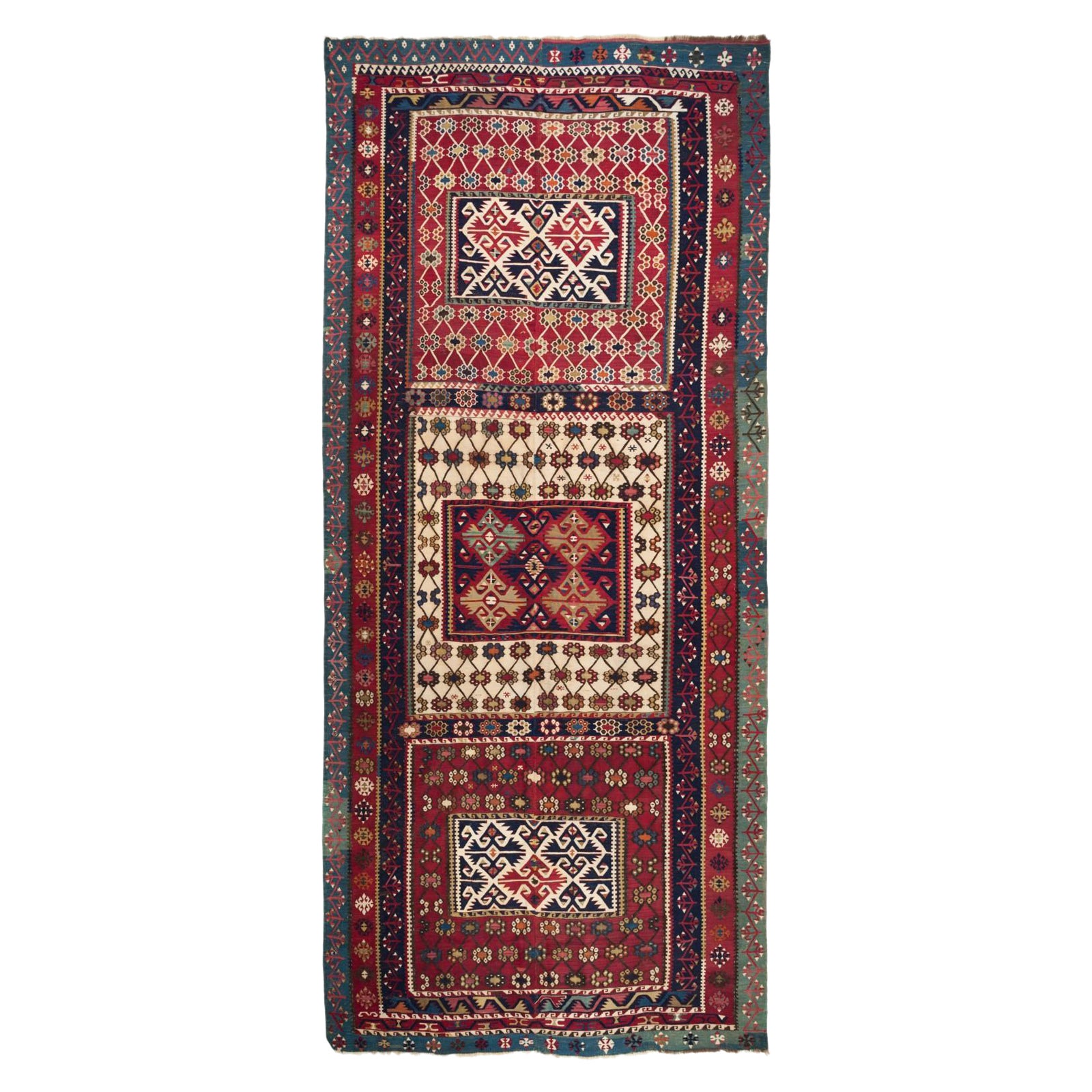 Antique Reyhanli Kilim Rug Wool Old Eastern Anatolian Turkish Carpet For Sale