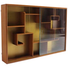 Oriental Asian inspired Hanging Bookcase Shelf w/ Glass Doors Solid Teak 