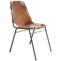 1970s Charlotte Perriand "Les Arcs" Single Chrome and Leather Side Chair