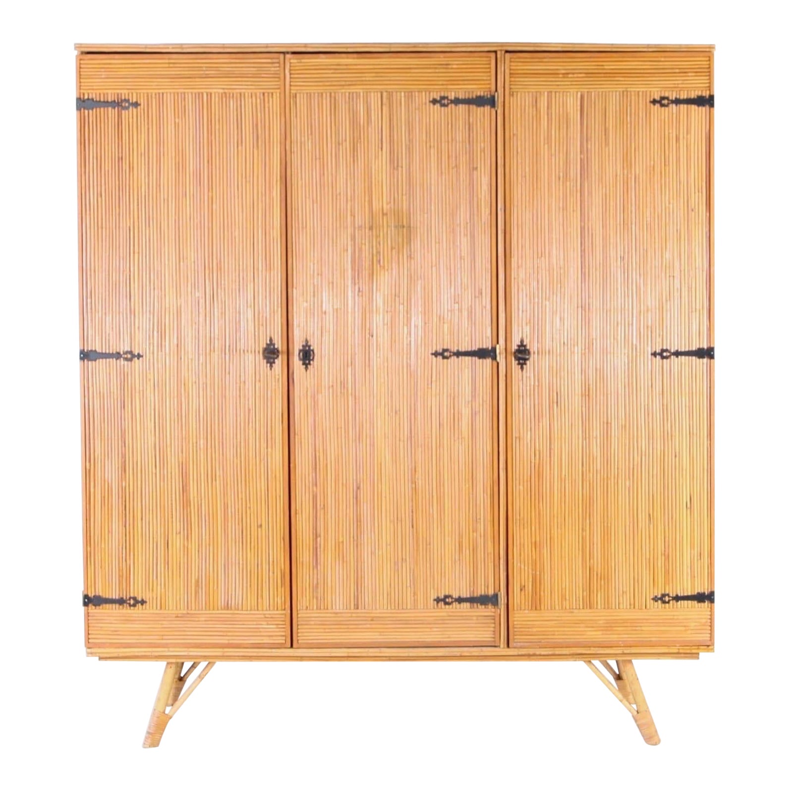 Rare rattan wardrobe attributed to Audoux Minet For Sale