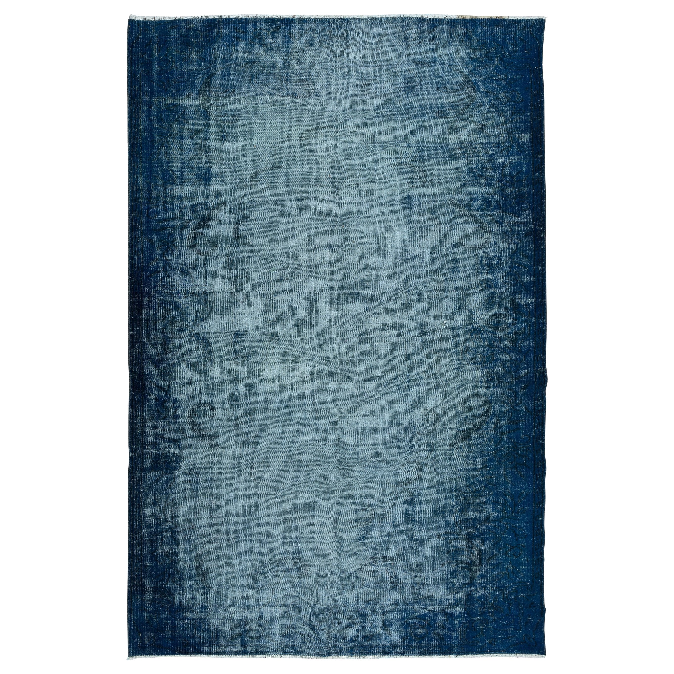 5.8x9 Ft Distressed Handmade Navy Blue Area Rug, Shabby Chic Turkish Carpet For Sale