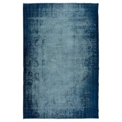 5.8x9 Ft Distressed Handmade Navy Blue Area Rug, Shabby Chic Turkish Carpet (tapis turc)