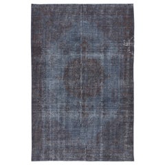 Handgefertigter moderner blauer türkischer Teppich, 6.2x9.2 Ft, Vintage-Deko-Teppich für das Wohnzimmer