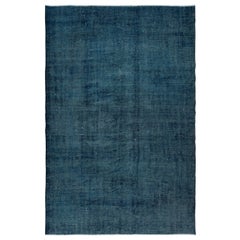 6x9 Ft Modern Hand Knotted Wool Navy Blue Area Rug, Turkish Upcycled Carpet