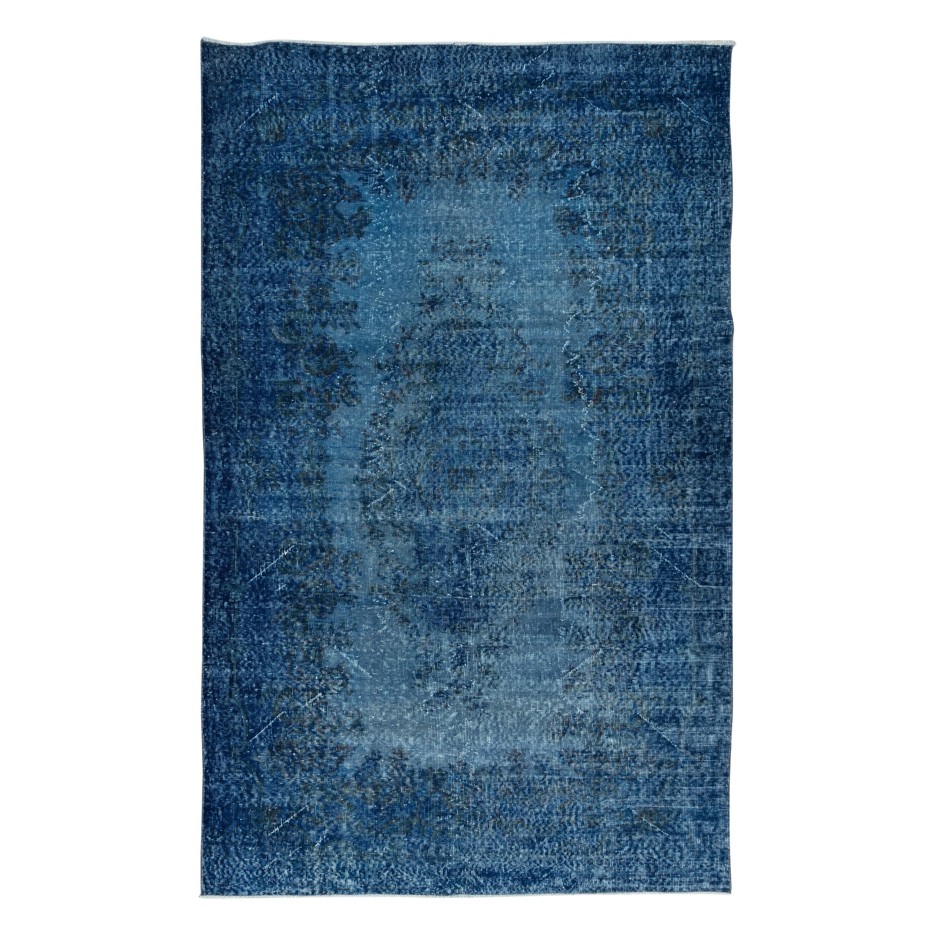 5.8x9.4 Ft Hand-knotted Turkish Upcycled Rug in Blue for Contemporary Interiors For Sale