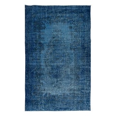 Vintage 5.8x9.4 Ft Hand-knotted Turkish Upcycled Rug in Blue for Contemporary Interiors