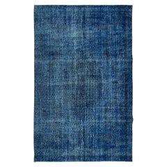 Handgefertigter blauer, 6.2x9.7 Ft, handgefertigter Teppich in Zimmergröße, recycelter türkischer Teppich, Bodenbezug