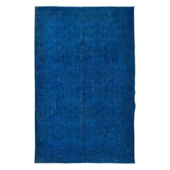 Vintage 6.6x10.2 Ft Modern Blue Handmade Area Rug, Turkish Carpet, Woolen Floor Covering