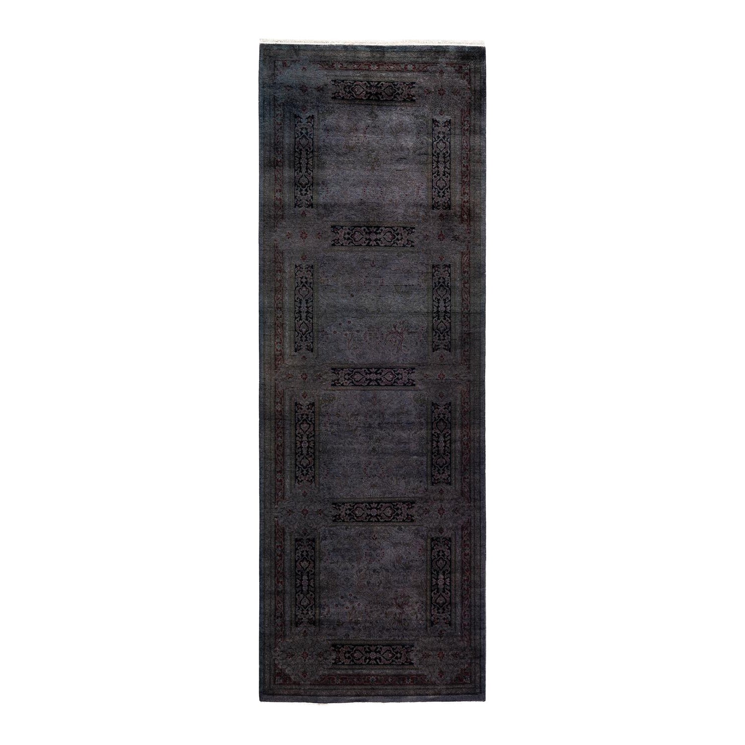 Contemporary Overdyed Hand Knotted Wool Brown Runner