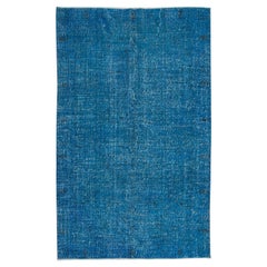 5.2x8.4 Ft Blue ReDyed Turkish Area Rug, Handmade Vintage Carpet for Living Room