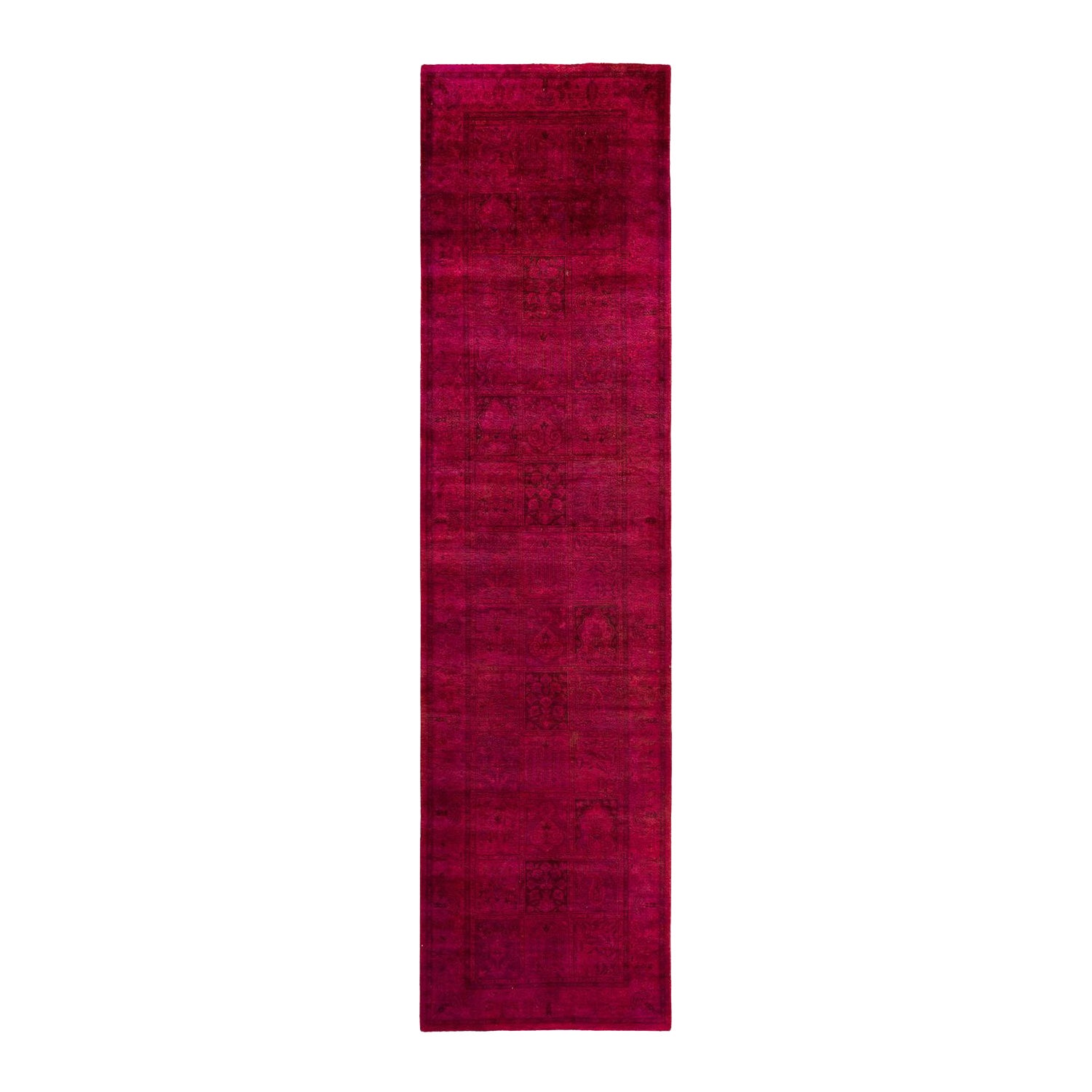 Contemporary Overdyed Hand Knotted Wool Red Runner