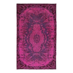 5.3x8.7 Ft Moderner Handgefertigter Türkischer Teppich in Rosa, Violett Lila & Braun