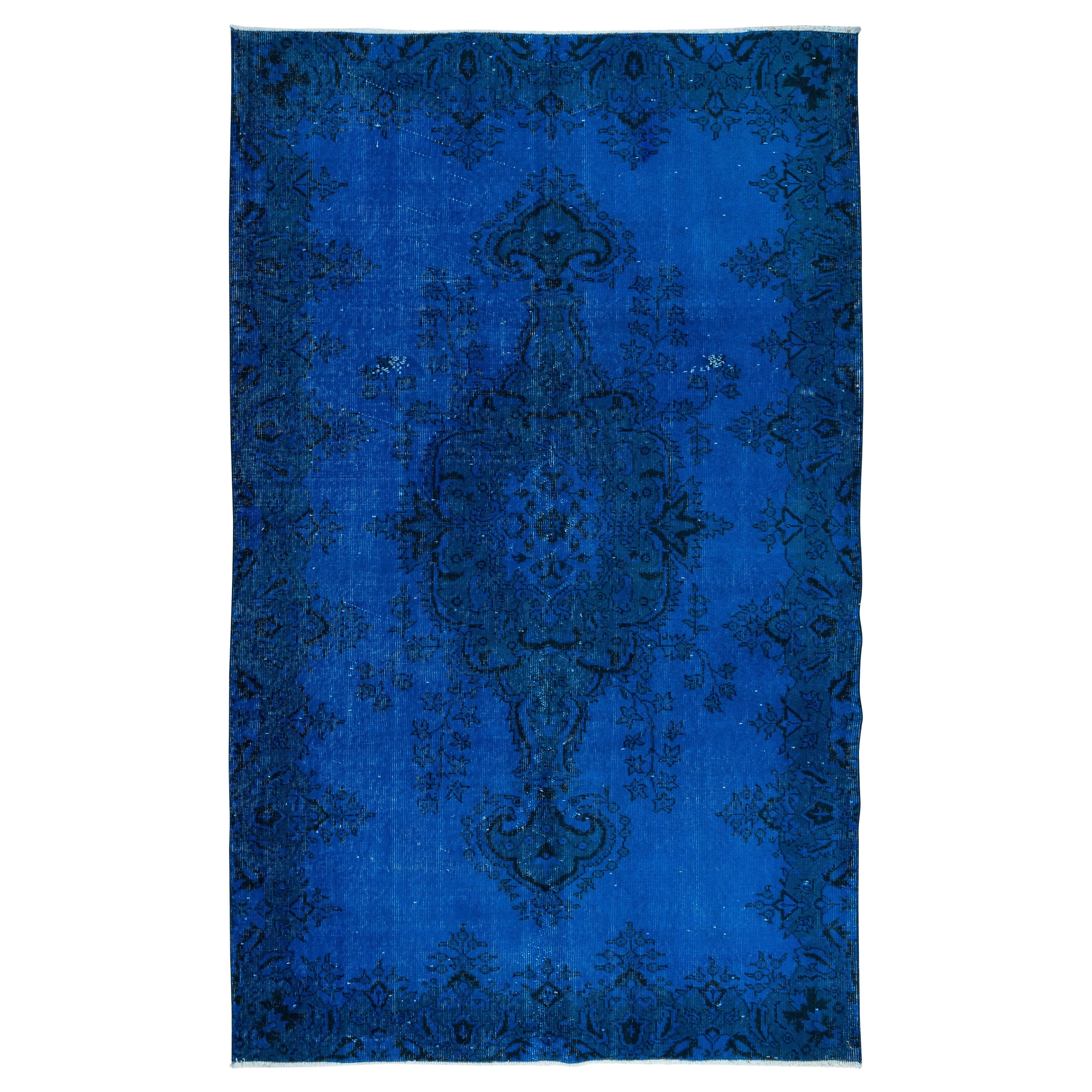 5.6x9 Ft Modern Handmade Area Rug, Blue Turkish Carpet with Medallion Design For Sale
