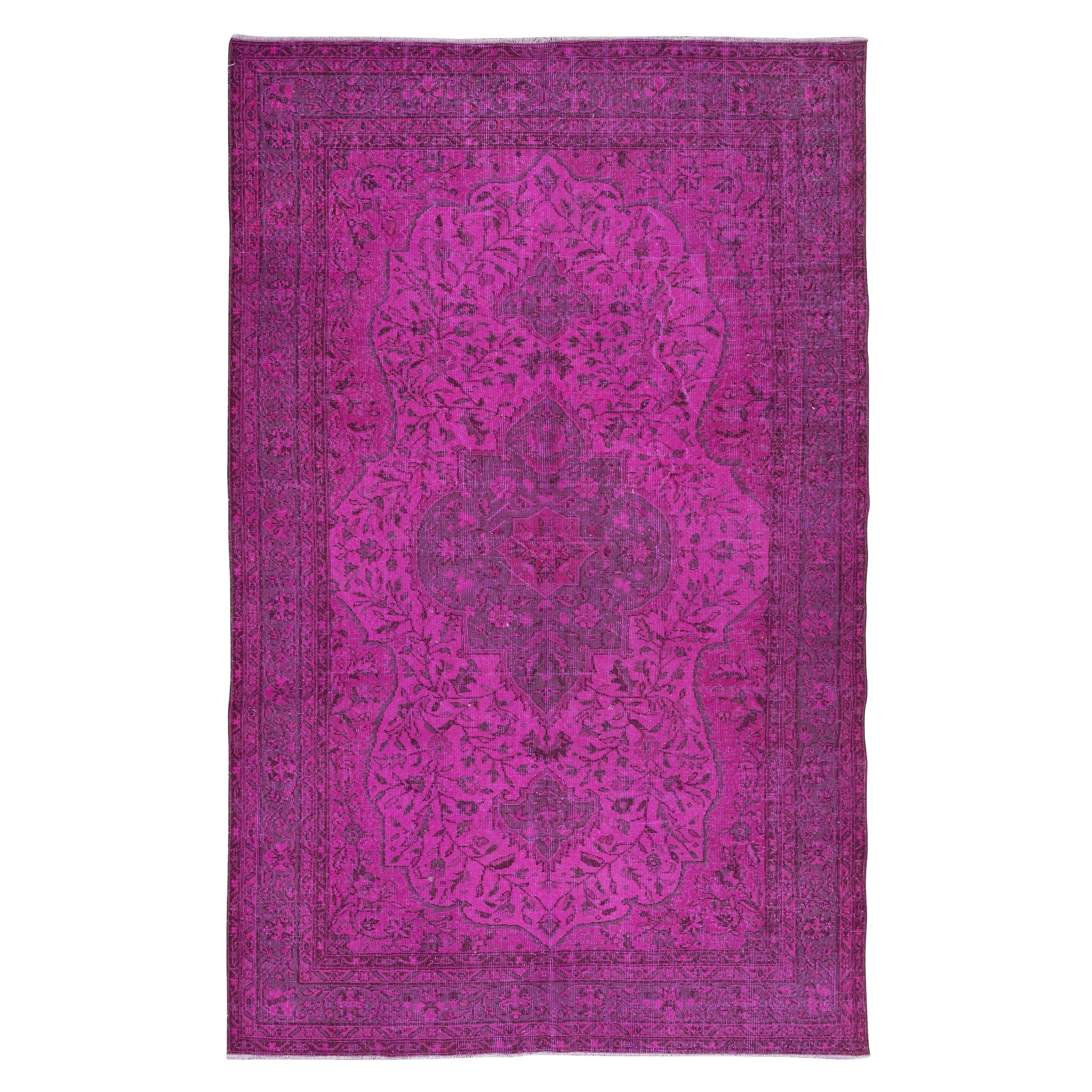 6.4x9.8 Ft Pink Handmade Contemporary Rug, Turkish Wool Carpet, Living Room Rug For Sale