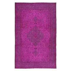 Vintage 6.4x9.8 Ft Pink Handmade Contemporary Rug, Turkish Wool Carpet, Living Room Rug