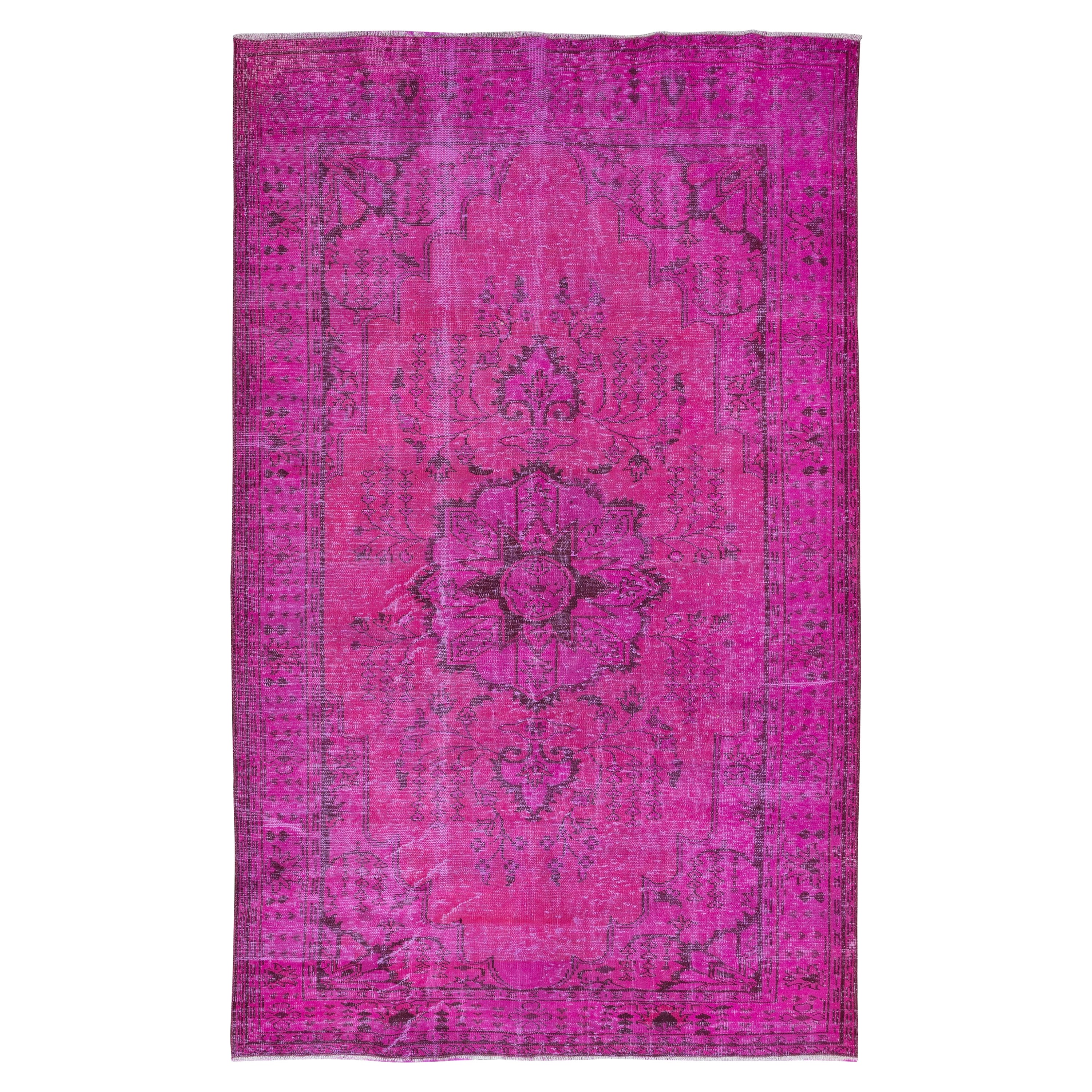 6x9.7 Ft Hand-Made Turkish Area Rug in Pink, Modern Wool and Cotton Carpet For Sale