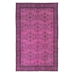 6x9.3 Ft Floral Pattern Handknotted Pink Rug, Modern Turkish Overdyed Carpet