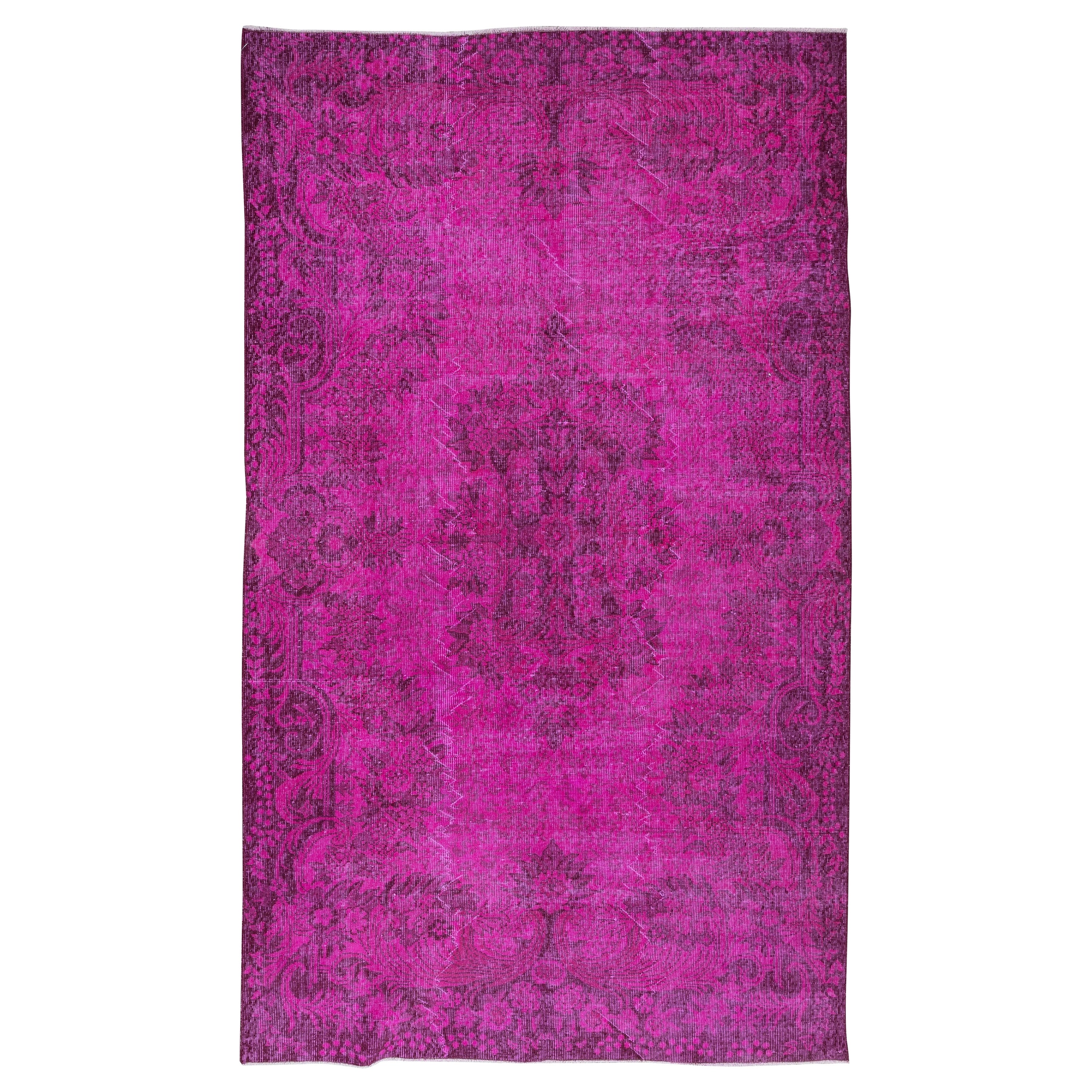 5.8x9.6 Ft Pink Area Rug, Handknotted in Turkey, Ideal for Modern Interiors For Sale
