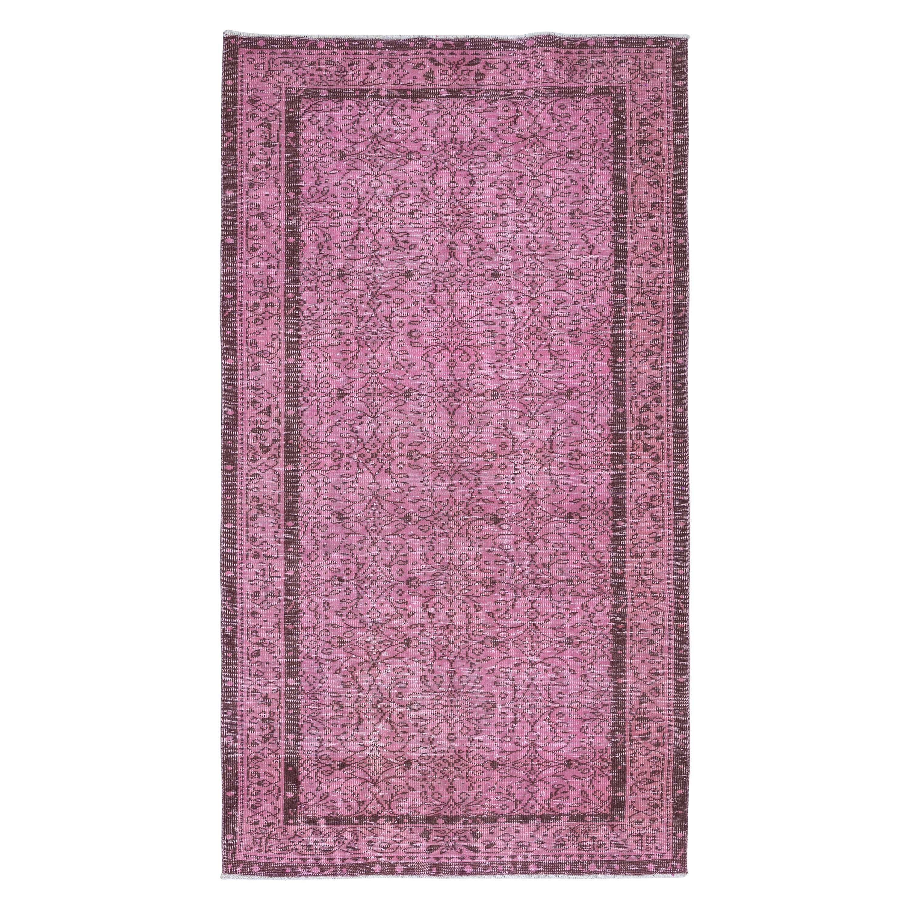 5.2x9 Ft Hand-Made Turkish Area Rug in Light Pink, Modern Wool and Cotton Carpet For Sale