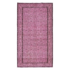 5.2x9 Ft Hand-Made Turkish Area Rug in Light Pink, Modern Wool and Cotton Carpet