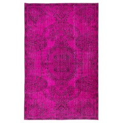 Handgefertigter Teppich aus türkischer Wolle in Hot Pink mit 6,4x9.7 Ft für moderne Inneneinrichtung