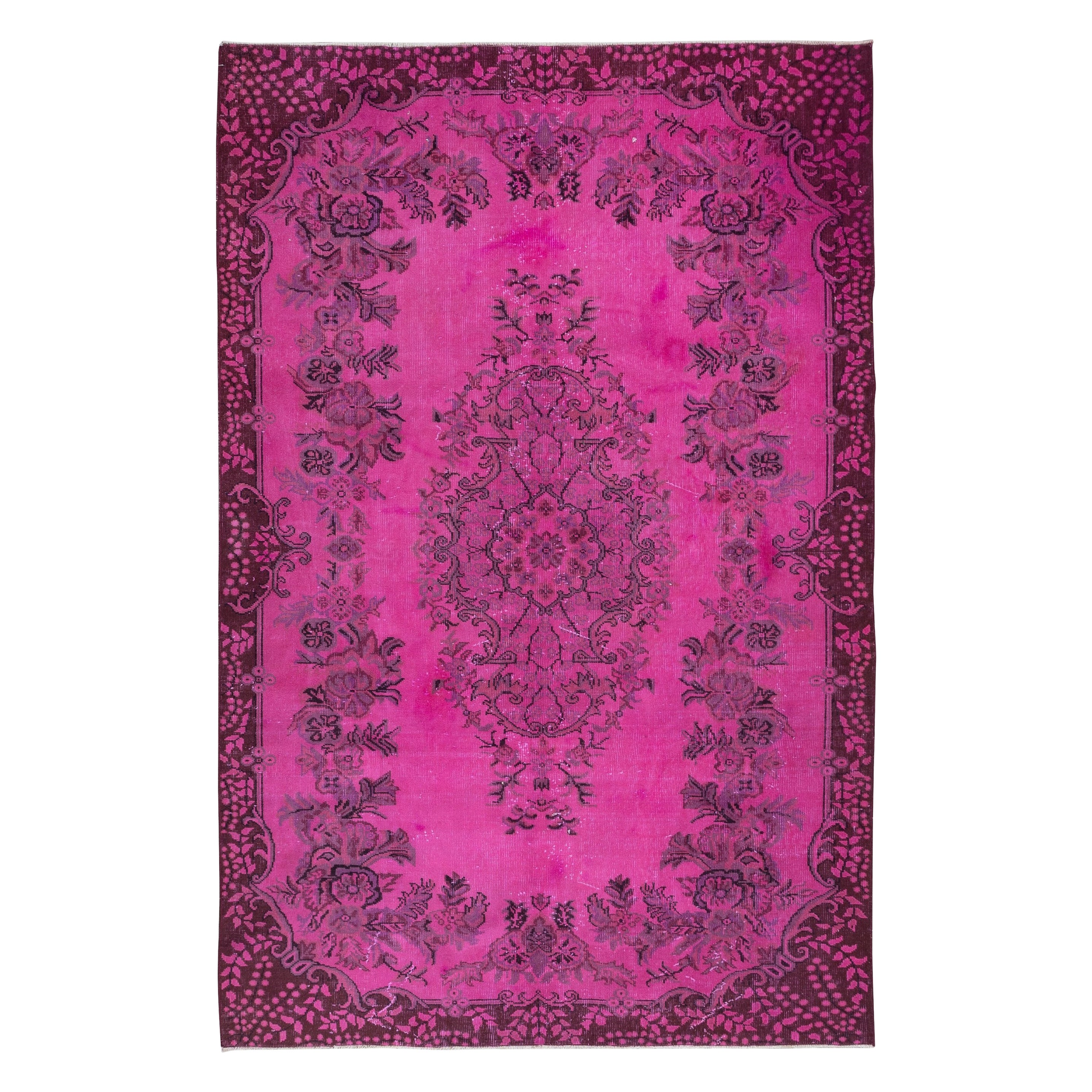 6.4x9.6 Ft Contemporary Pink Area Rug, Handmade Turkish Carpet, Floor Covering For Sale