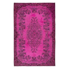 Vintage 6.4x9.6 Ft Contemporary Pink Area Rug, Handmade Turkish Carpet, Floor Covering